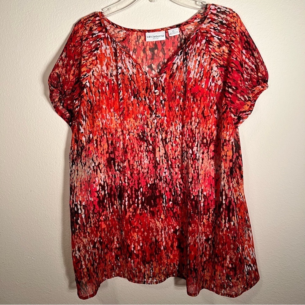Liz Claiborne Orange Black Graphic Short Sleeve Blouse Cami